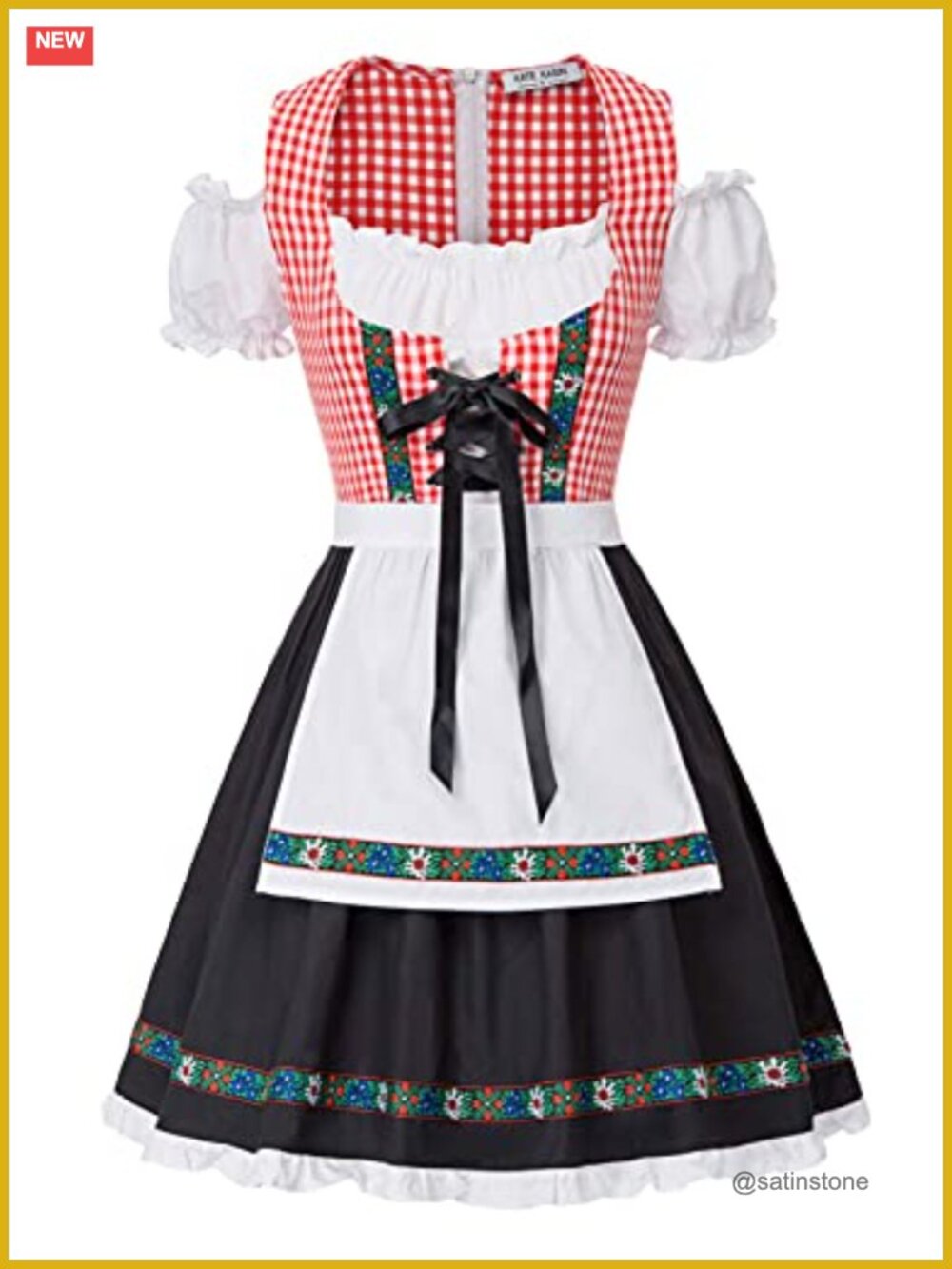 Women's Bavarian Dirndl Oktoberfest Costume Dress with Apron Short Sleeve
